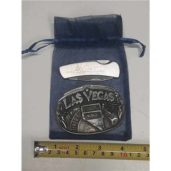 1984 Las Vegas Nevada Belt Buckle and Pocket Knife.