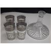 Image 1 : Vintage crystal drink set, featuring a ships decanter with a wide base and four drinking glasses ado
