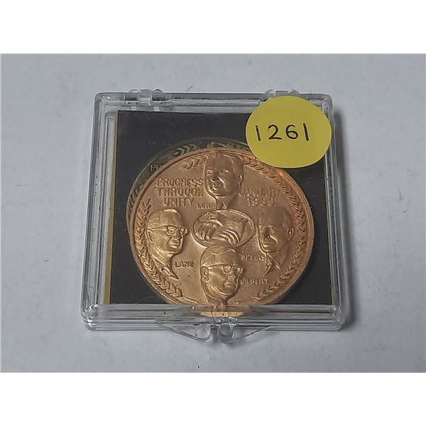 1969 United Transportation Union (UTU) commemorative medal, known for the slogan "Progress Through U