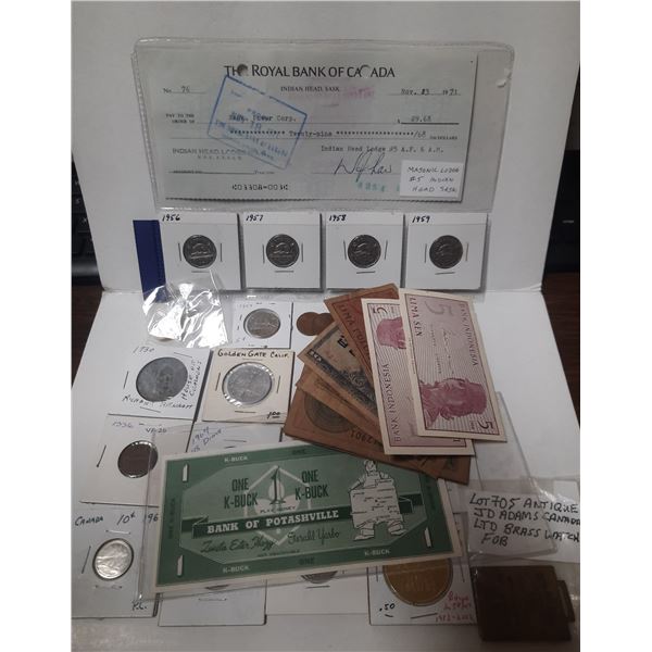 Lot of Token/Foreign Currency/Canadian Currency and Misc. Items.