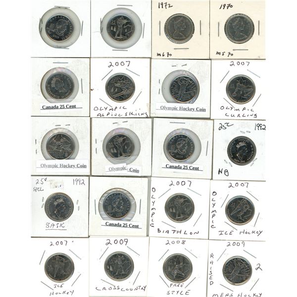 Lot of Special Canadian 25 Cents Coins. (Total 20 Coins)
