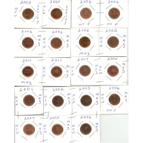 Lot of Special Canadian 1 Cents Coins. (Total 19 Coins)