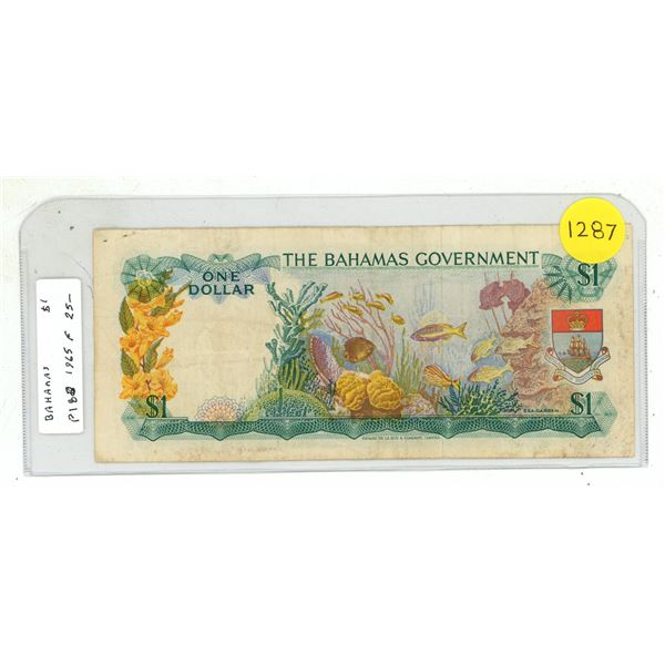 Bahahas1965 $1. Queen Elizabeth/Fish and coral. Fine.