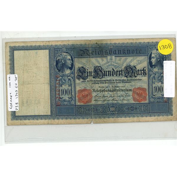 Germany – Empire. 1909 100 Mark Reichsbanknote. Good+.