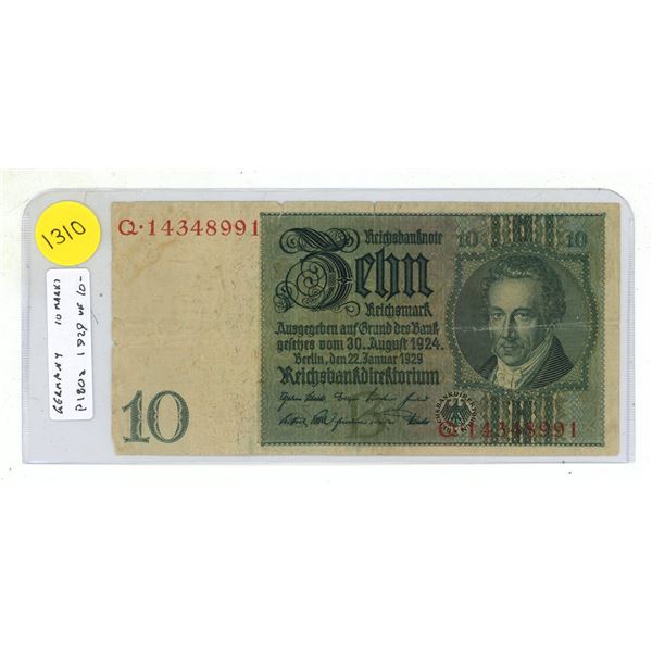 Germany – Weimar Republic. 1929 10 Mark. VF.