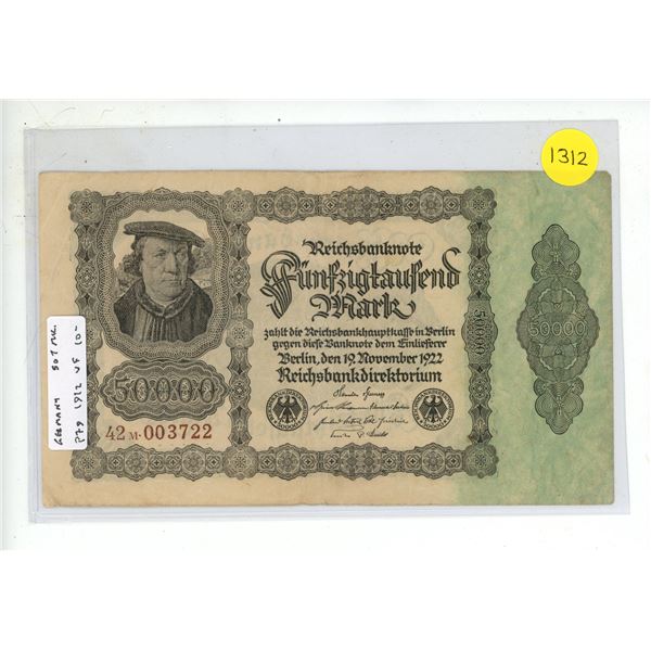 Germany – Weimar Republic. 1922 50,000 Mark. VF.