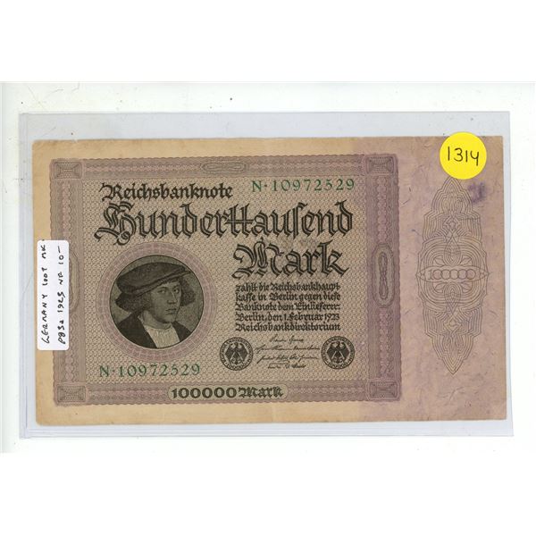Germany – Weimar Republic. 1923 100,000 Mark. VF.