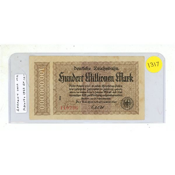 Germany – Weimar Republic. 1923 100 Million Mark. EF.