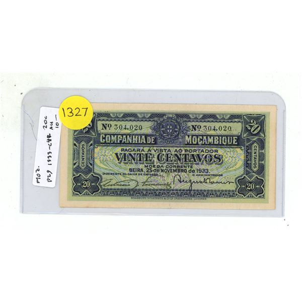 Mozambique. 1933 – 1942 20 Centavos. Punch Cancelled. AU.