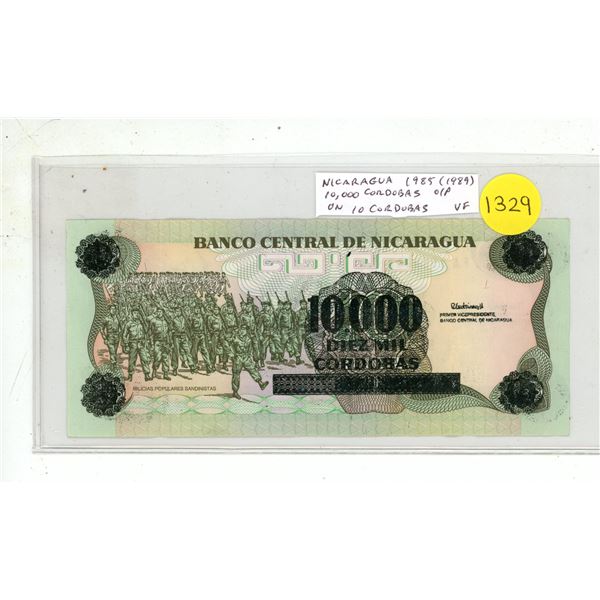 Nicaragua. 1985 (1989) 10,000 Cordobas Overprinted on 10 Cordobas. Sandinista Popular Militia marchi