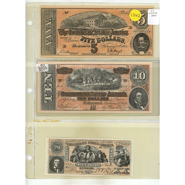 Set of 3 Counterfeit Confederate States of America notes. 1864 $5, $10 and $20. None of these are re