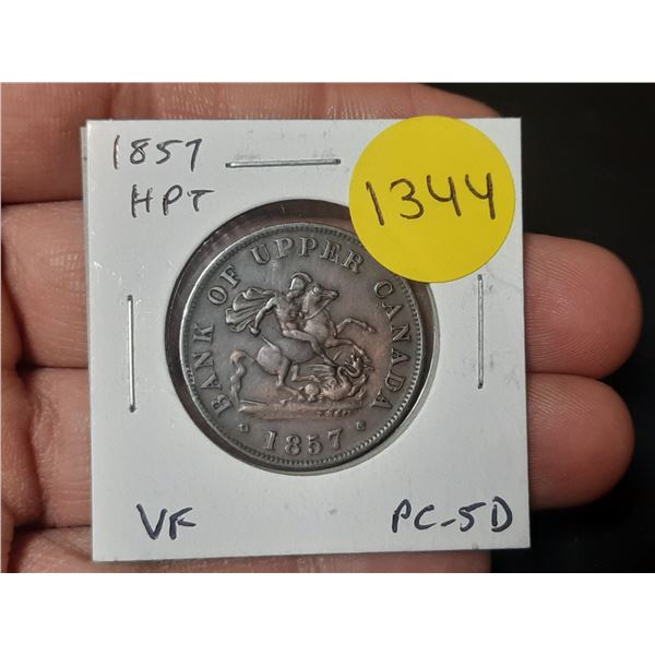 Province of Canada. 1857 Bank of Upper Canada pre-Confederation Half Penny Token. PC-5D. St. George 
