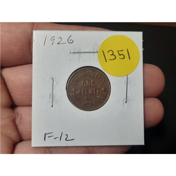 1926 Canadian Small Cent. Key Date. F12.