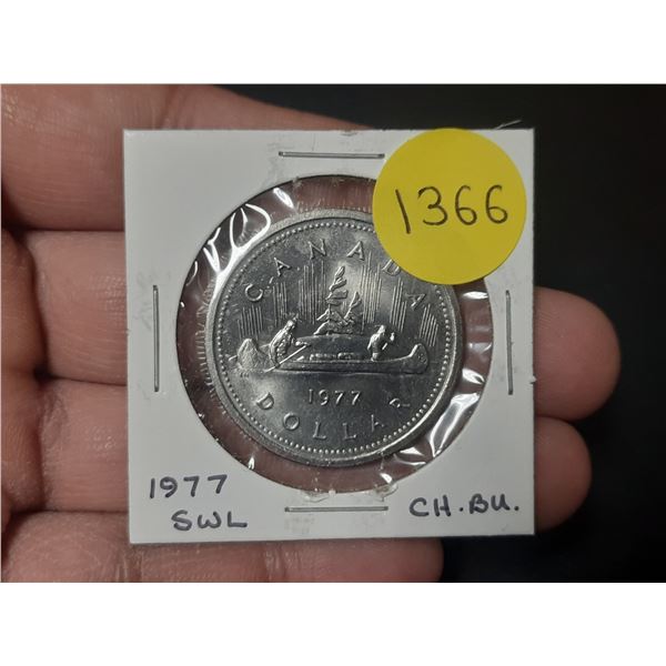 1977 Nickel Dollar with Short Water Lines in front of canoe. BU. Scarce.