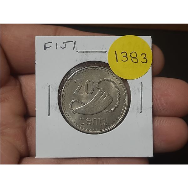 Fiji. 1969 20 Cents. Sperm Whale Tooth previously used as money in Fiji. VF+.