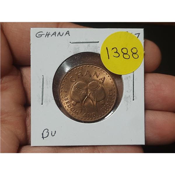 Ghana. 1967 1 Pesewa. First coinage of the newly independent nation. BU Red.