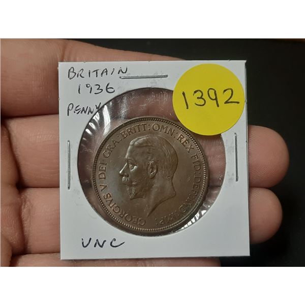 Great Britain. 1936 Penny. Last issue of King George V. Uncirculated.