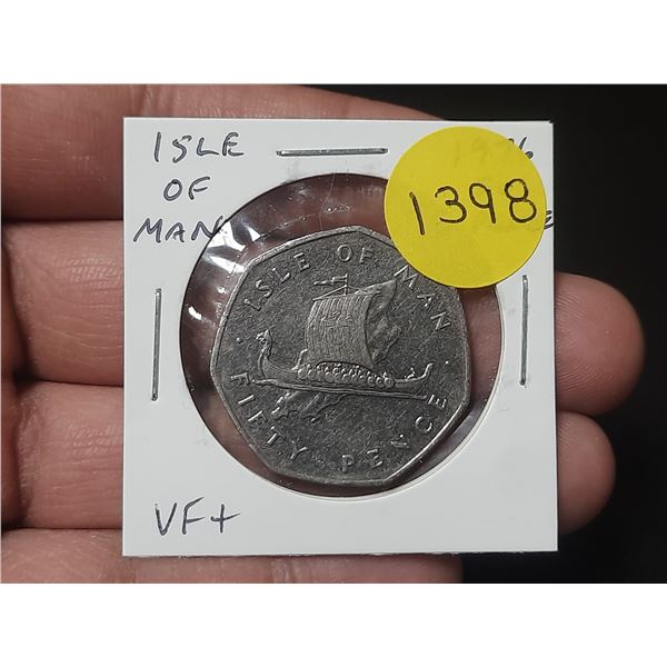 Isle of Man. 1976 50 Pence. Viking Ship. 7-sided coin. VF+.