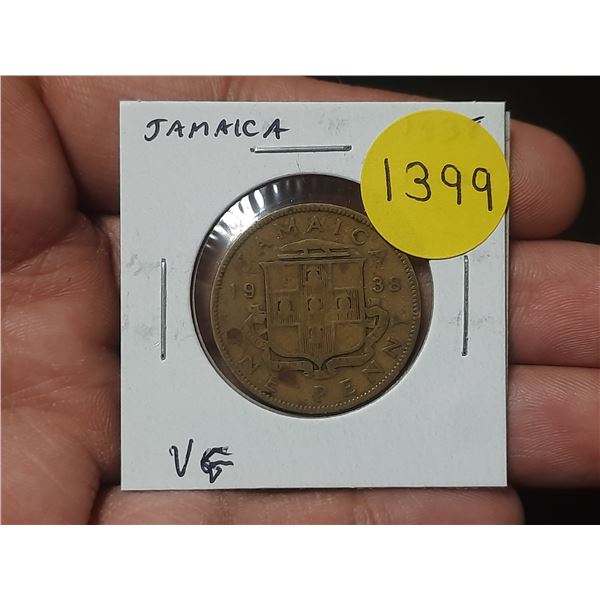 Jamaica. 1938 Penny. King George VI. VG.