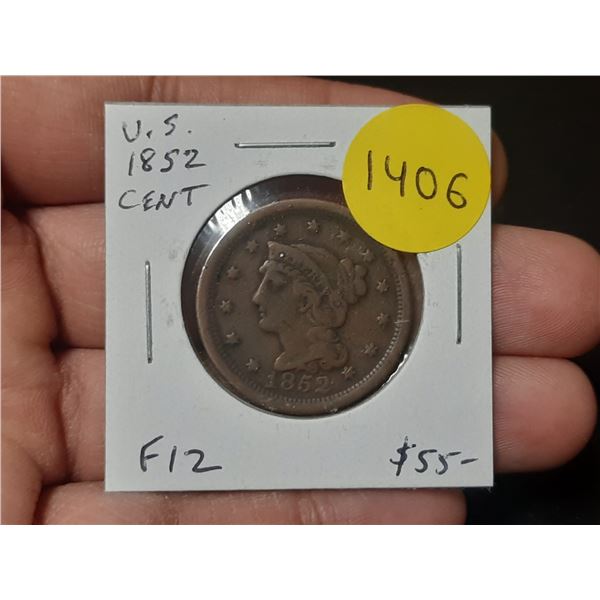 U.S. 1852 Large Cent. F12.