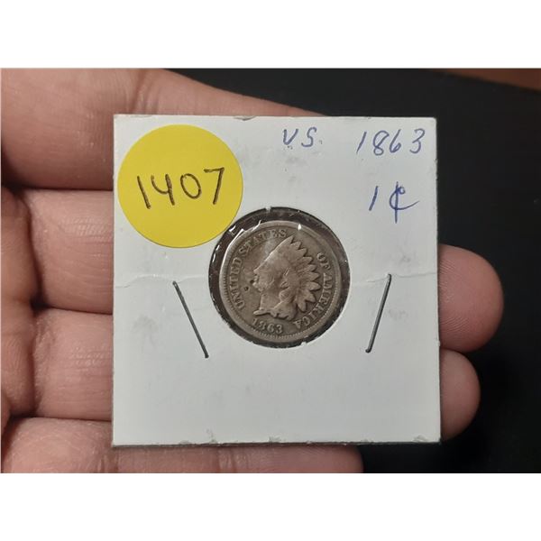 U.S. 1863 Indian Head Cent. Good.