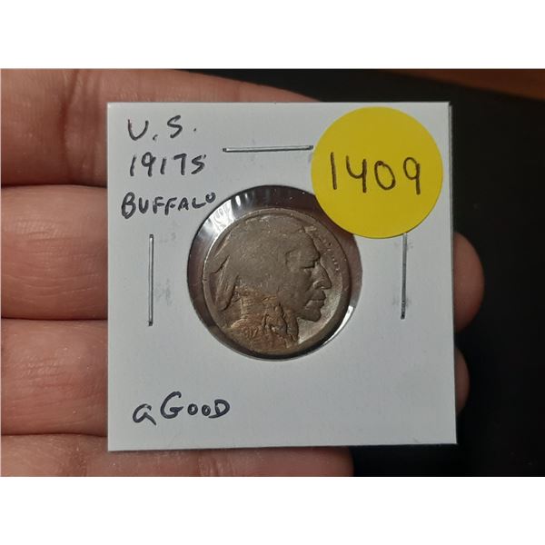 U.S. 1917S Buffalo Nickel. San Francisco Mint. About Good.