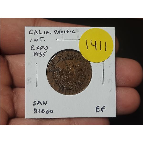 1935 California Pacific International Exposition, San Diego California medal. EF.