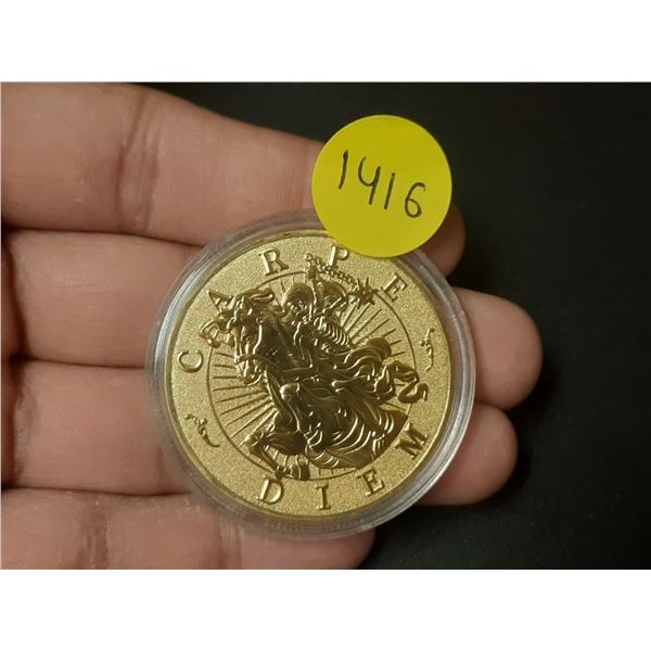 Carpe Die medal depicting death on a horse.