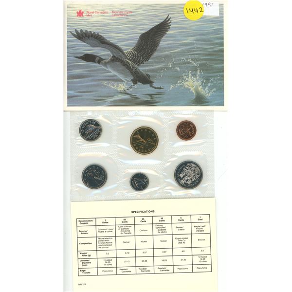 1991 Canadian Proof Like Set. Includes Scarce 1991 Caribou 25 Cents.