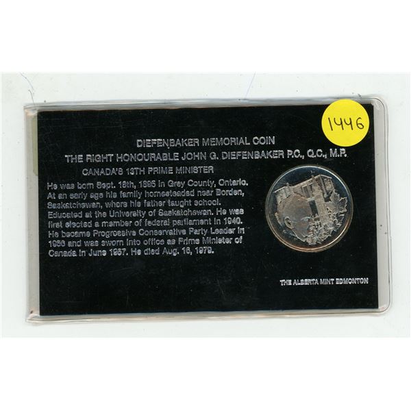 Prime Minister John Diefenbaker Memorial Coin.