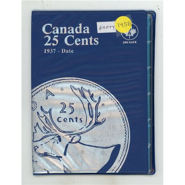 Empty Canadian 25 Cents folder. Uni-Safe. Used.