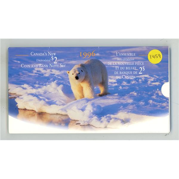 1996 Canada’s New Uncirculated $2 Coin and Bank Note Set.  Housed in its original Royal Can