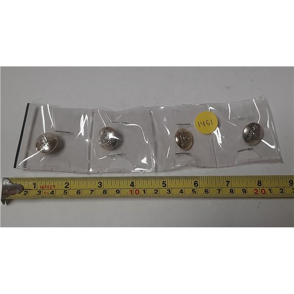 Set of 4 Royal Canadian Mounted Police buttons. Queen’s Crown.