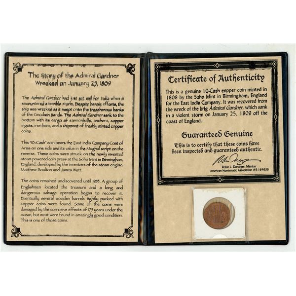 1808 East India Company 10 Cash coin recovered from the Wreck of the Admiral Gardner, which sank on 