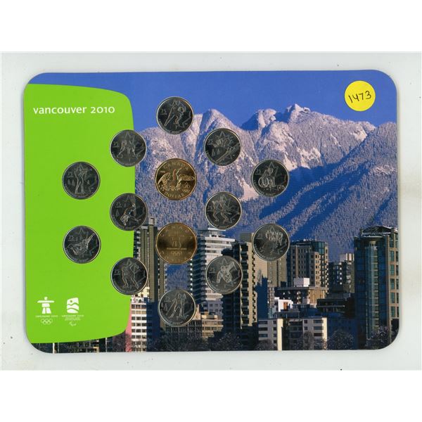 Vancouver 2010 Olympic Coin set. Includes 12 different 25 Cents and 2 Olympic Loonies. Housed in its