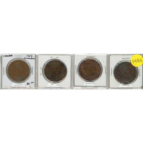 Lot of 4 1953 Queen Elizabeth Coronation medals.