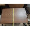 Image 2 : This item is likely an oak-finished microwave cart or small entertainment stand with wheels on botto