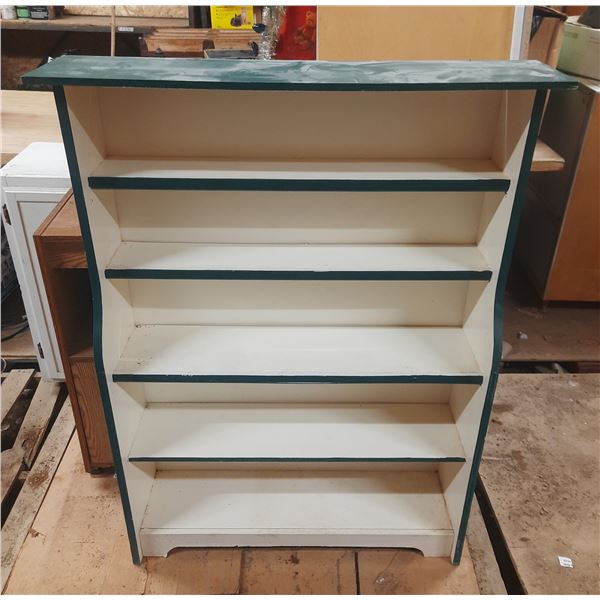 Wooden shelf unit, possibly designed for organizing small items, books, or collectibles. (36" X 8" X
