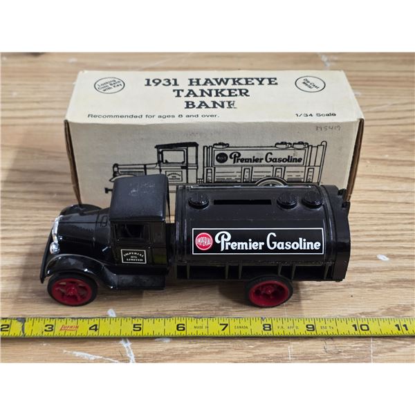 ERTL 1931 premier gasoline tank truck coin bank- 7"L