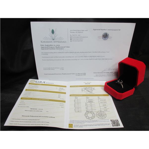 #1532-3.00 CT GRA CERTIFIED ROUND BRILLIANT CUT MOISSANITE STONE VVS BLACK COLOR WITH 12 ROUND BRILL
