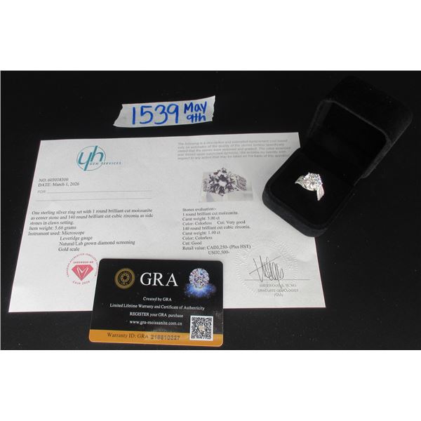 #1539-5.00 CT GRA CERTIFIED ROUND BRILLIANT CUT MOISSANITE STONE VVS D COLOR SET WITH 140 ROUND BRIL