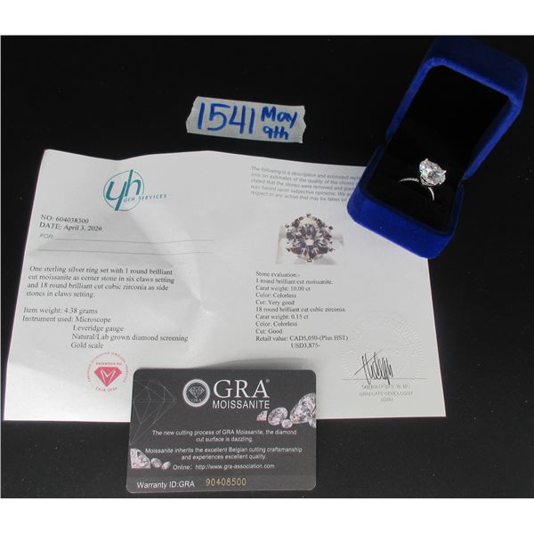 #1541-10.00 CT GRA CERTIFIED ROUND BRILLIANT CUT MOISSANITE STONE VVS D COLOR SET IN 4 CLAW HEAD WIT