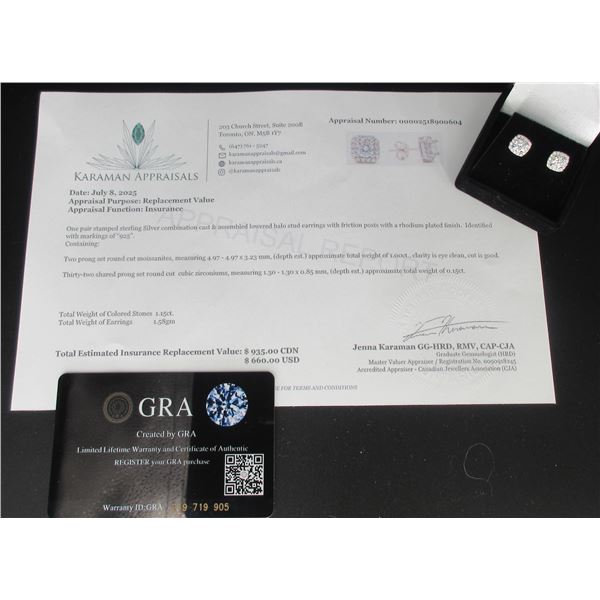 #1546-1.00 CT GRA CERTIFIED ROUND BRILLIANT CUT MOISSANITE STONES VVS D COLOR WITH 32 ROUND BRILLIAN