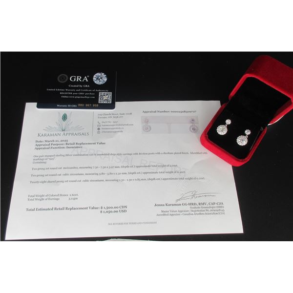 #1549-2.00 CT GRA CERTIFIED ROUND BRILLIANT CUT MOISSANITE STONE VVS D COLOR WITH 1 CUBIC ZIRCONIA S