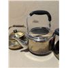 Image 2 : Possible Vintage Brass Coloured Pot W/ Handle and (2) Vintage Kettles
