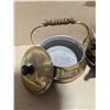 Image 4 : Possible Vintage Brass Coloured Pot W/ Handle and (2) Vintage Kettles