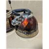 Image 5 : Possible Vintage Brass Coloured Pot W/ Handle and (2) Vintage Kettles