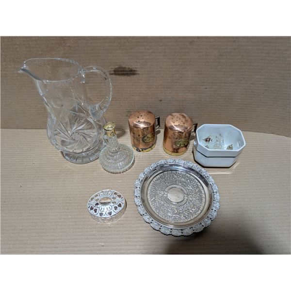 ZINC Alloy E.P. Plate w/ Misc. Vintage Items as Shown
