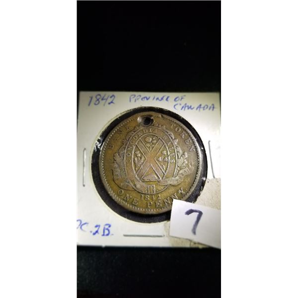 Prov. Of Canada 1842  1 penny   holed