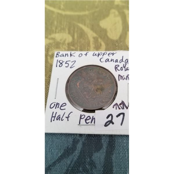 Bank of Upper Canada 1/2 penny 1852 bank token
